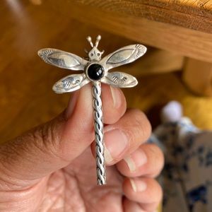 Dragonfly Pin - Sterling Silver & Onyx